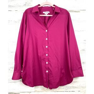 Foxcroft Womens 18 Merlot Non-Iron Button Up Shirt Plus Size Career
